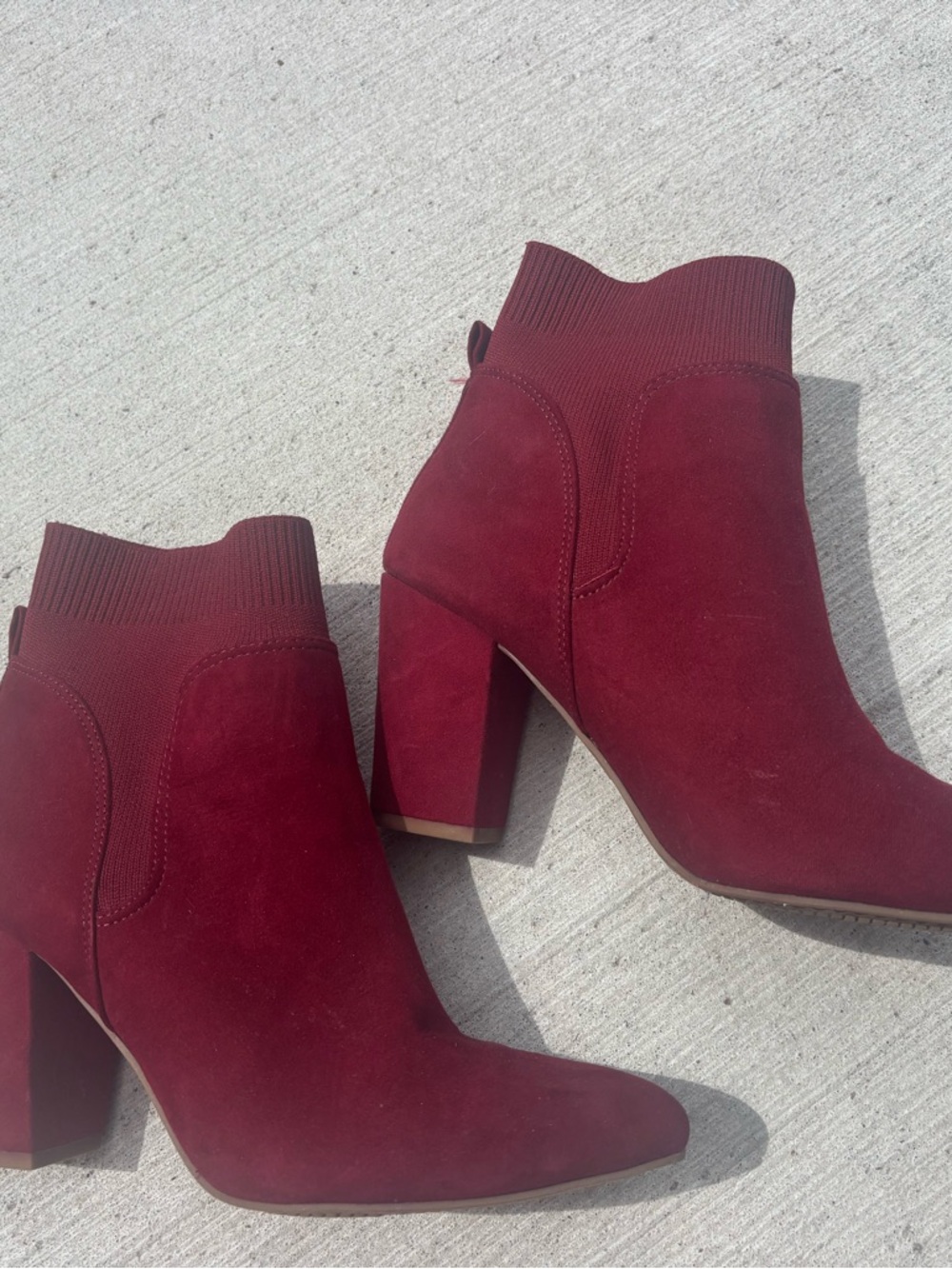 Women's Burgundy Suede Block Heel Ankle Boots